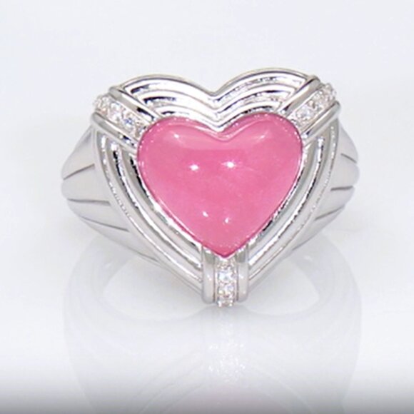 Judith Ripka Pink Jadeite Heart Ring Solid Sterling Silver 925 Sizes 6, 7, or 9 - Picture 3 of 5